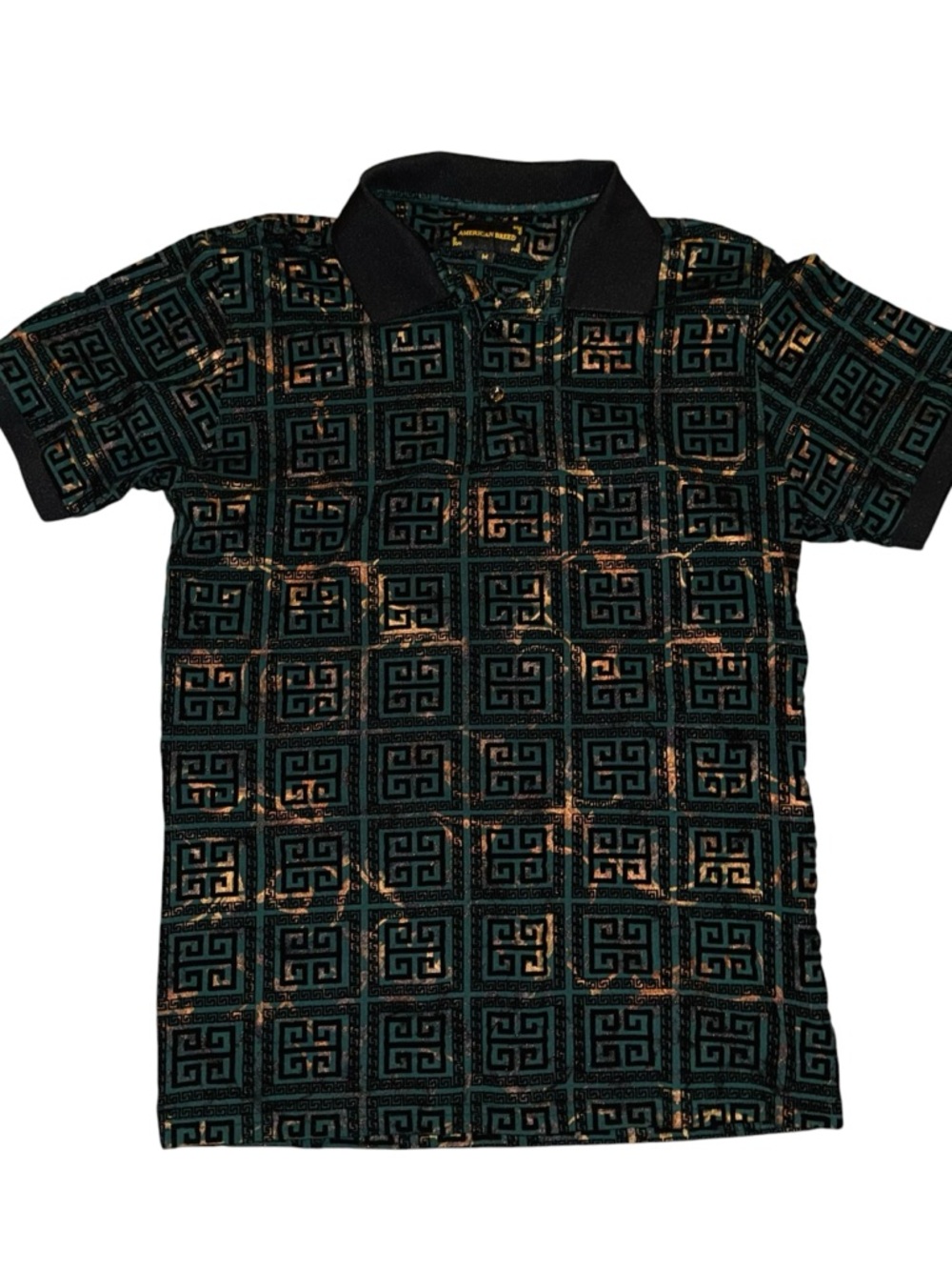 American Breed Velvet Polo Shirt Womens Medium Green Copper Geometric Top